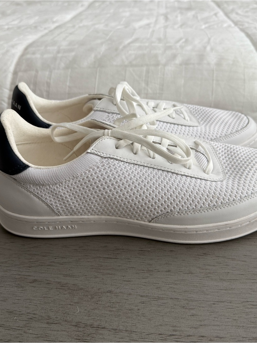 Cole Haan White Knit Sneakers with Black Heel Tab